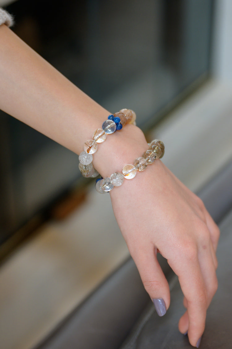 Serenity Balance Bracelet | Peach Moonstone Black Super7 Kyanite (AA)