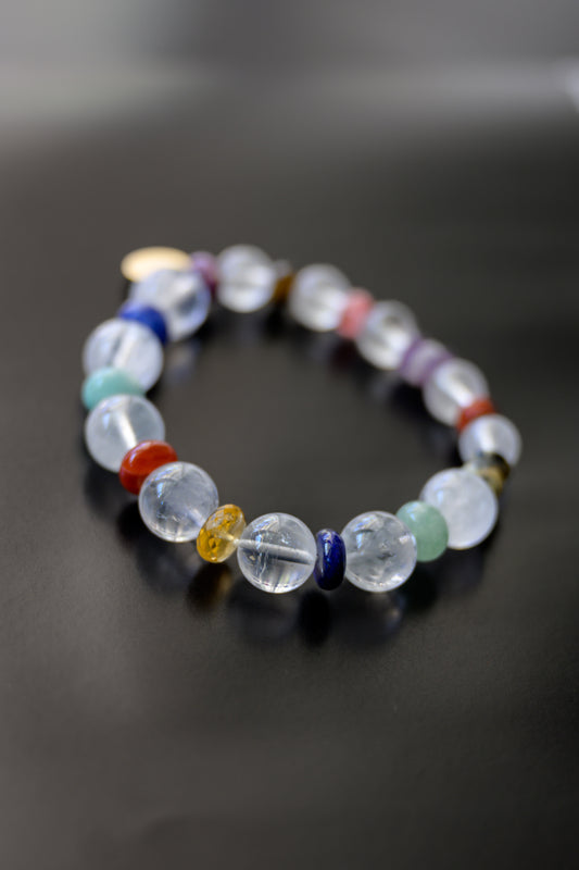 Color Pulse Bracelet | Rock Crystal Quartz Dalmatian Jasper Dogtooth Amethyst Brazilian Violet Muscovite Green Angelite Cherry Quartz Lapis(AA) Carnelian (natural) Red Jasper