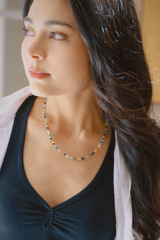 Radiant Roots Necklace | Yellow Opal Garnet (AA) Peruvian Amazonite (AAA) Sodalite Prehnite (A) Carnelian (natural)