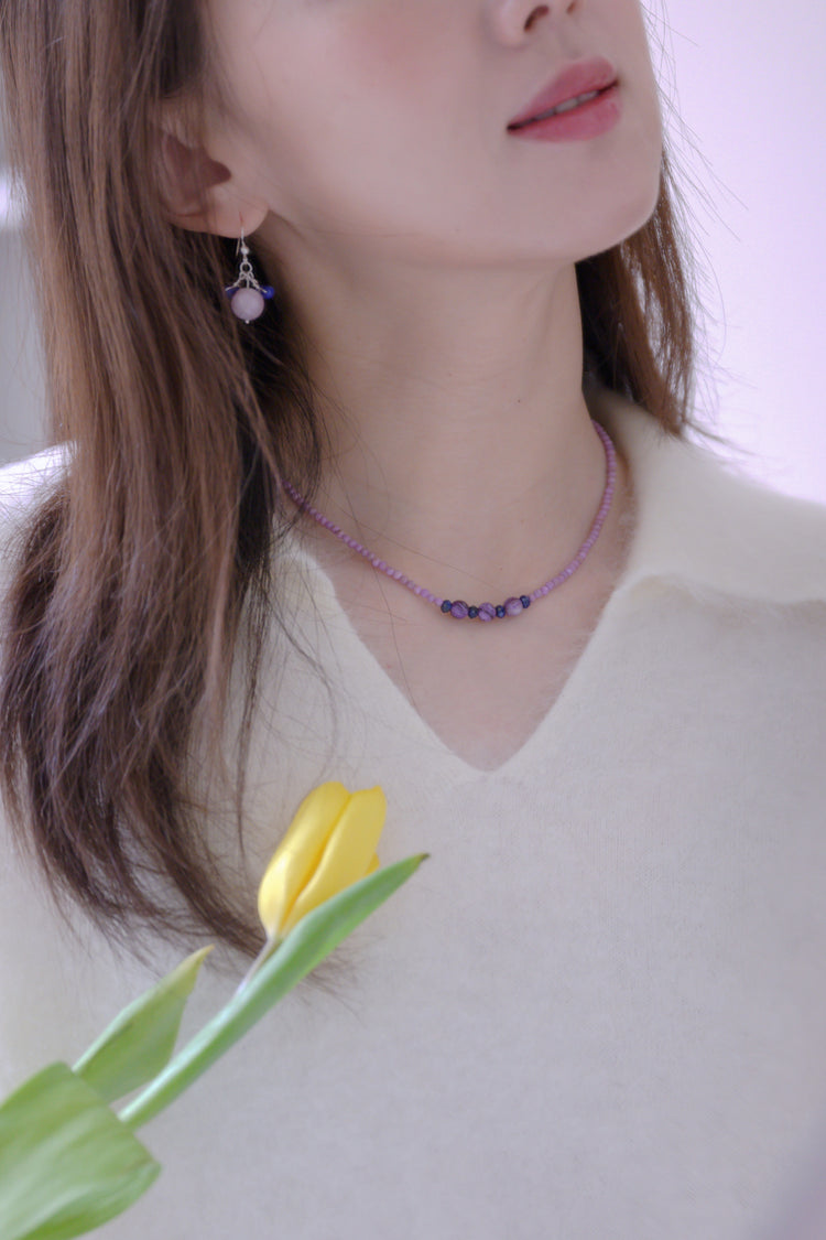 Basic1.0 | Phosphosiderite Brazlian Purple Muscovite  Lapis Necklace