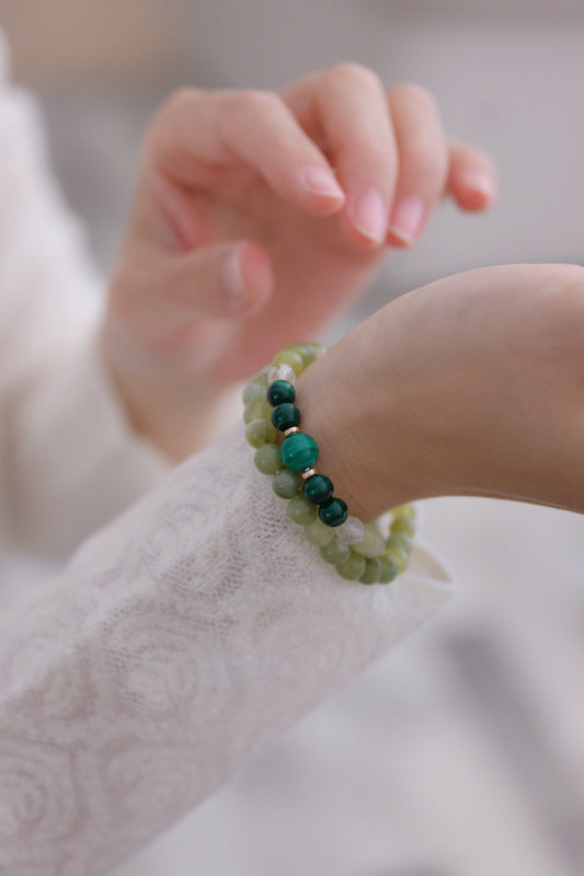 Longevity Charm Double-lined Bracelet | Malachite Muti New Jade