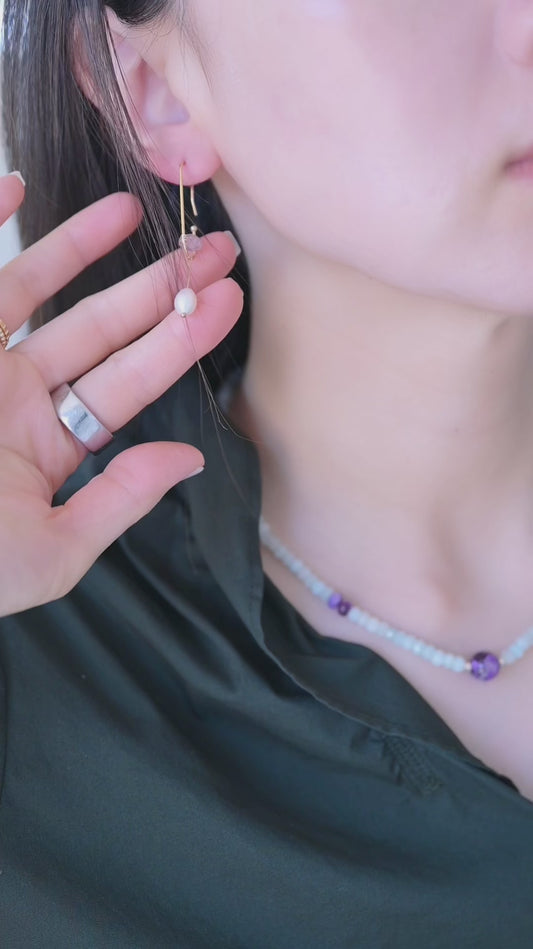 Crocus Crystal Purple Phantom Quartz Pearl Drop Earrings