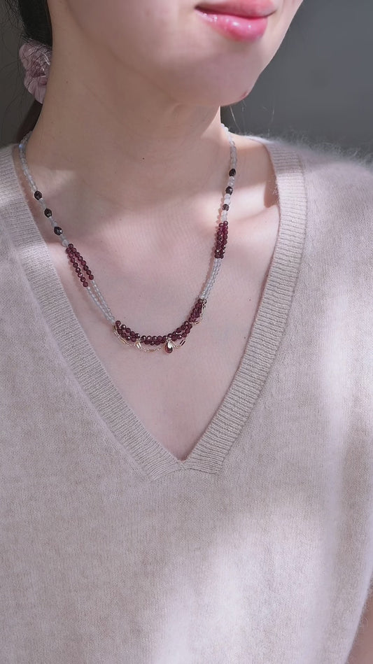 Blushing Heartbeat Necklace with 14k Gold Garnet Charm | Garnet(AA)  Labradorite (AA)