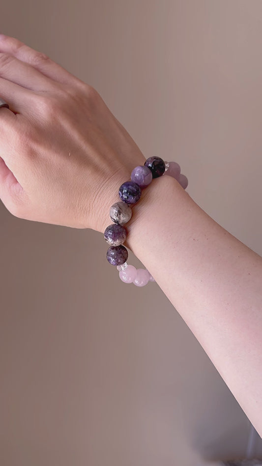 Prismatic Thought Bracelet | Charoite Madagascar Purple Rose Quartz(AA)