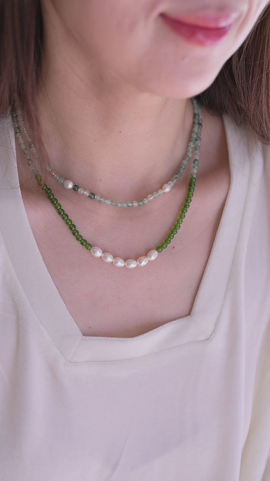 OnlyOne 1-8 Necklace | Blue Green Quartz Canada B.C. Jade(A) Freshwater Pearl