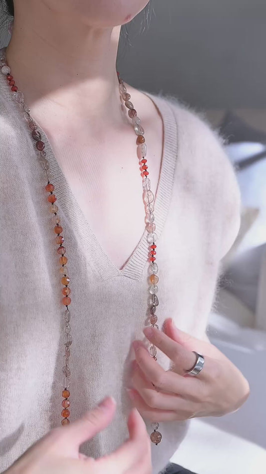 Red Scarf Warm Embrace Necklace |  Black Super7 Red Copper Super7 Carnelian(natural)