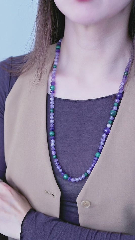 Amethyst Labyrinth 2in1 Bracelet/Necklace | Malachite(A) Dogtooth Amethyst(A)