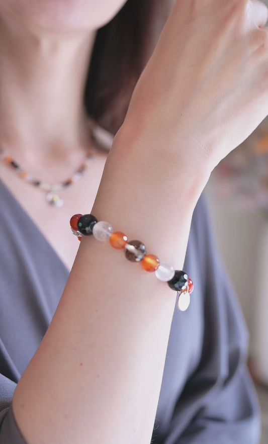 Golden Peak Bracelet | Carnelian Smoky Quartz Black Onyx Rock Crystal