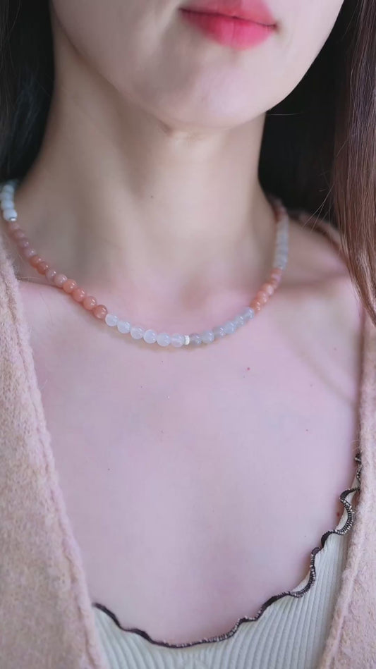 Triple Moonlight Necklace | Gray Moonstone Peach Moonstone White Moonstone