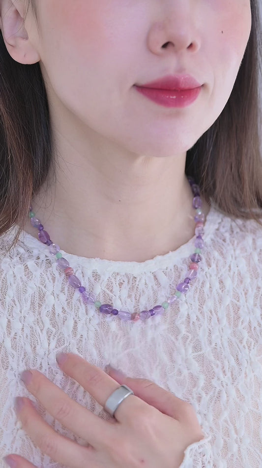 Lavender Horizon Necklace | Lavender Amethyst Rhodochrosite(A) Green Aventurine