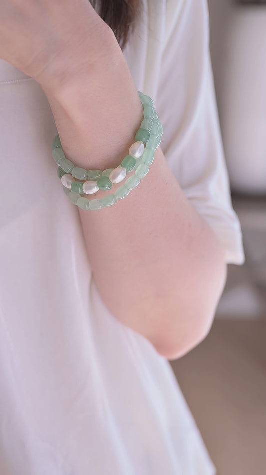 OnlyOne 1-9 Necklace//Three Wrapped Bracelet | Green Aventurine Freshwater Pearl