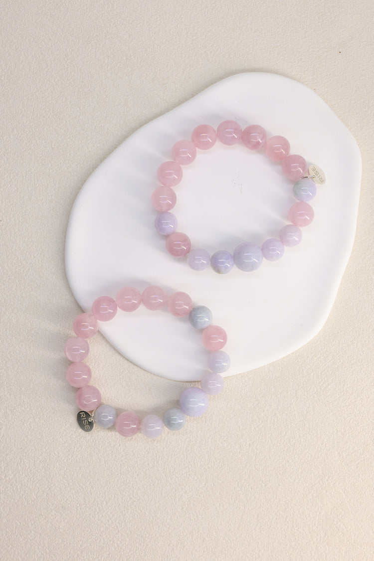 Bonded Bliss Bracelet | Madagascar Purple Rose Quartz(AA) Burma Jade(AA)