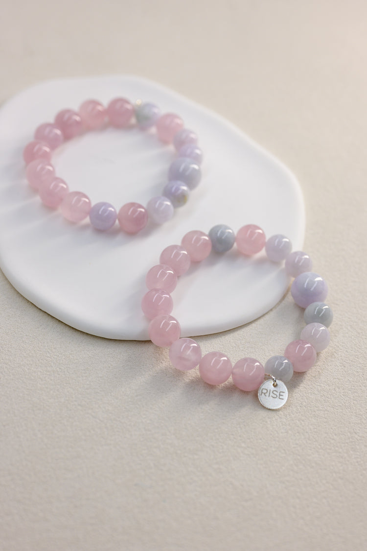 Bonded Bliss Bracelet | Madagascar Purple Rose Quartz(AA) Burma Jade(AA)