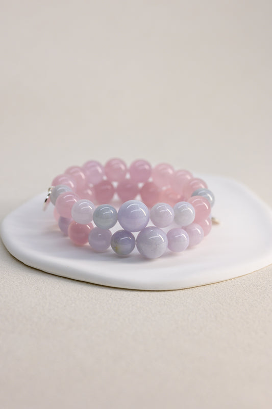 Bonded Bliss Bracelet | Madagascar Purple Rose Quartz(AA) Burma Jade(AA)