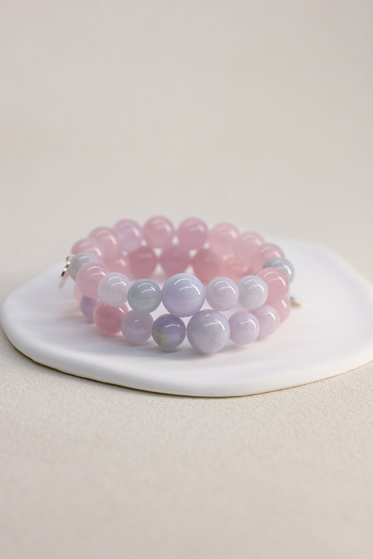 Bonded Bliss Bracelet | Madagascar Purple Rose Quartz(AA) Burma Jade(AA)
