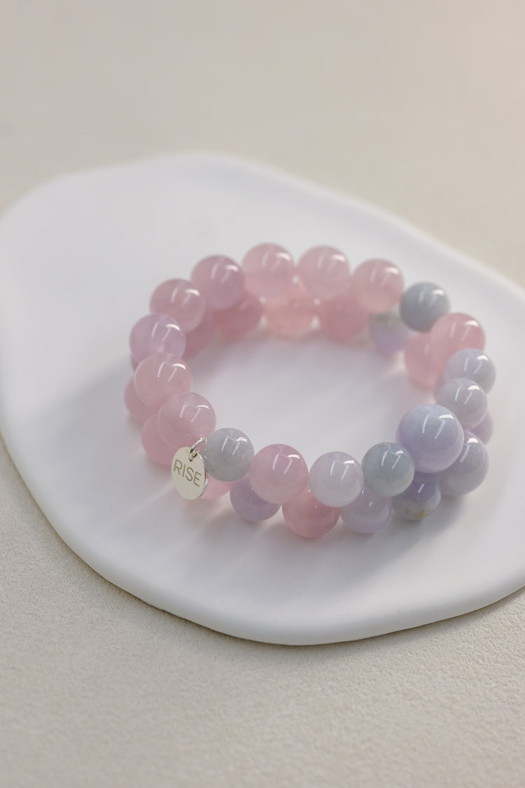 Bonded Bliss Bracelet | Madagascar Purple Rose Quartz(AA) Burma Jade(AA)