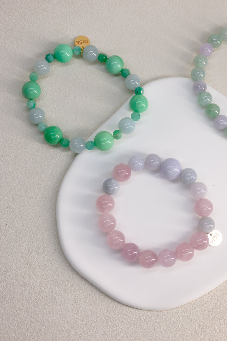 Bonded Bliss Bracelet | Madagascar Purple Rose Quartz(AA) Burma Jade(AA)