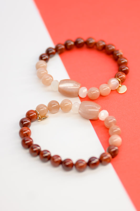 Fortune Flow Bracelet | Red Snake Skin Jasper Peach Moonstone