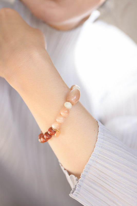 Fortune Flow Bracelet | Red Snake Skin Jasper Peach Moonstone