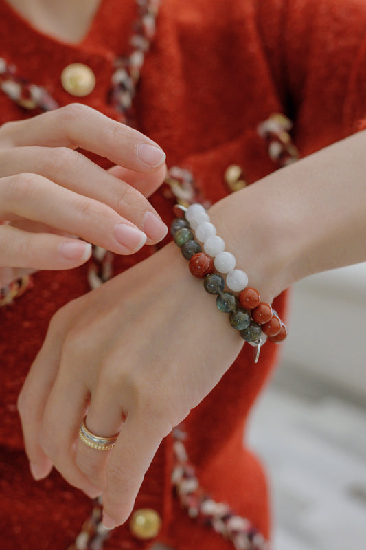 Fortune Flow Bracelet | Red Jasper Gray/White Moonstone