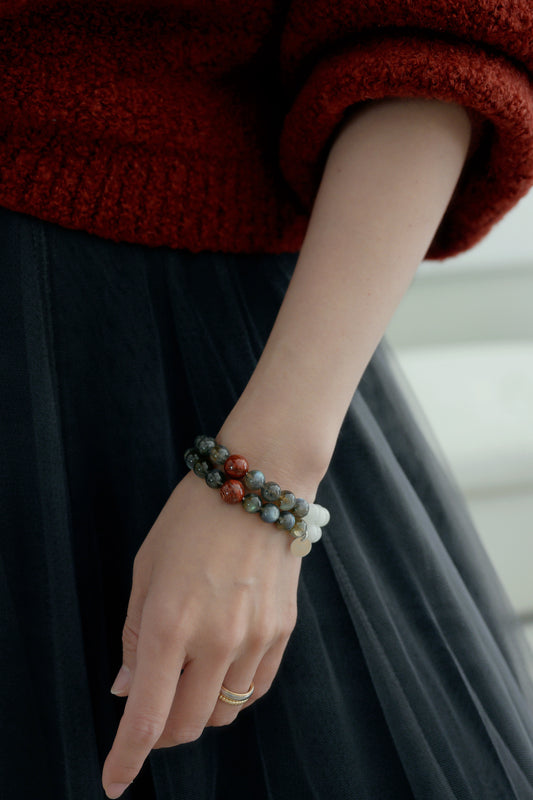 Fortune Flow Bracelet | Red Snake Skin Jasper Gray/White Moonstone