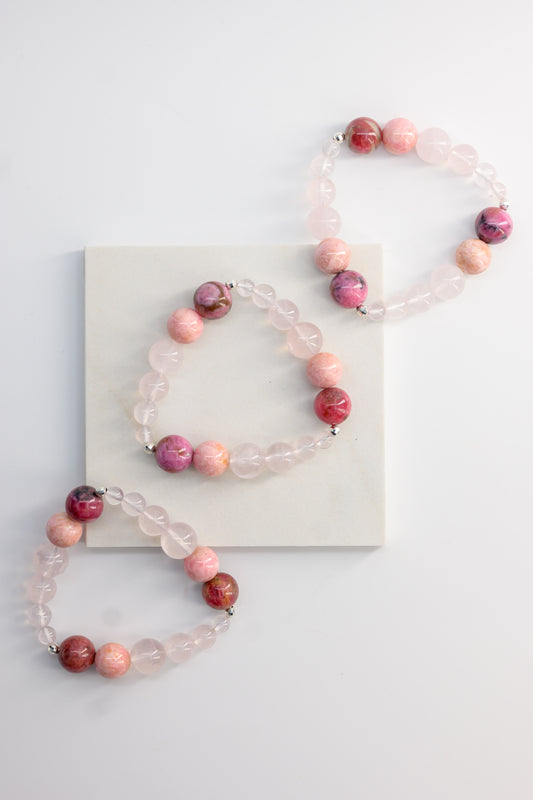 Bonded Bliss Bracelet | Madagascar Rose Quartz Rhodochrosite Rhodonite