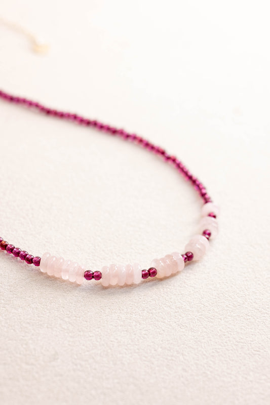 The Velvet Pulse Necklace | Rhodolite Garnet Madagascar Rose Quartz
