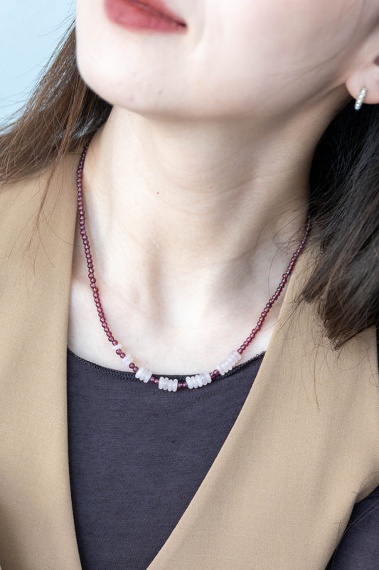 The Velvet Pulse Necklace | Rhodolite Garnet Madagascar Rose Quartz