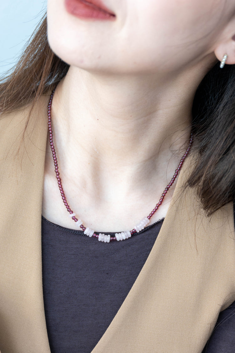 The Velvet Pulse Necklace | Rhodolite Garnet Madagascar Rose Quartz