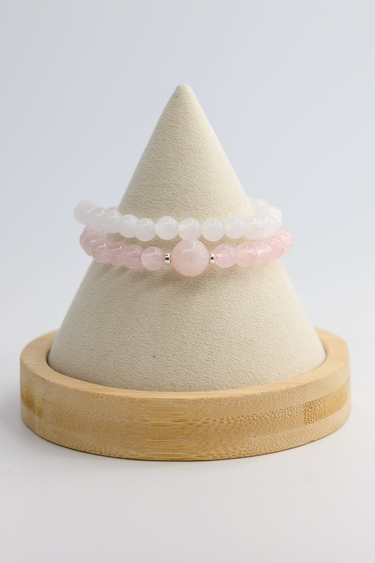 Bonded Bliss Double-lined Bracelet | Rose Quartz White Jade