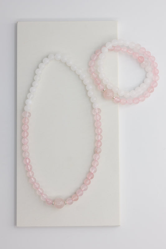 Bonded Bliss Double-lined Bracelet | Rose Quartz White Jade