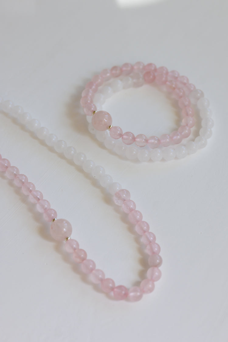 Bonded Bliss Double-lined Bracelet | Rose Quartz White Jade