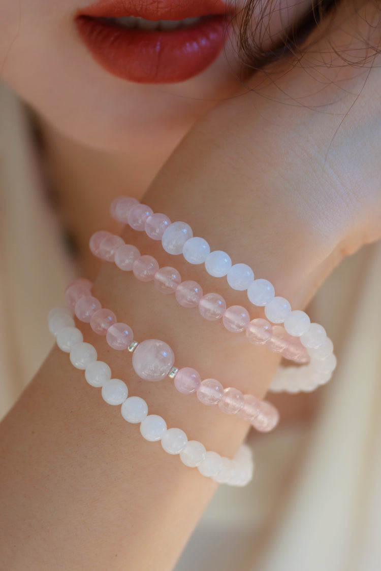 Bonded Bliss Double-lined Bracelet | Rose Quartz White Jade