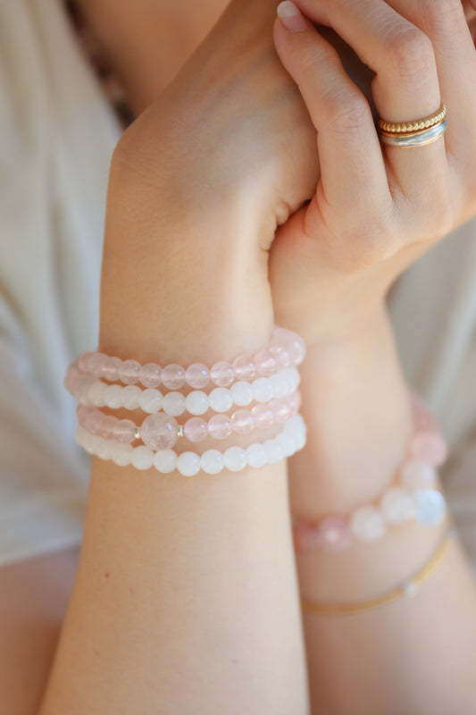 Bonded Bliss Double-lined Bracelet | Rose Quartz White Jade