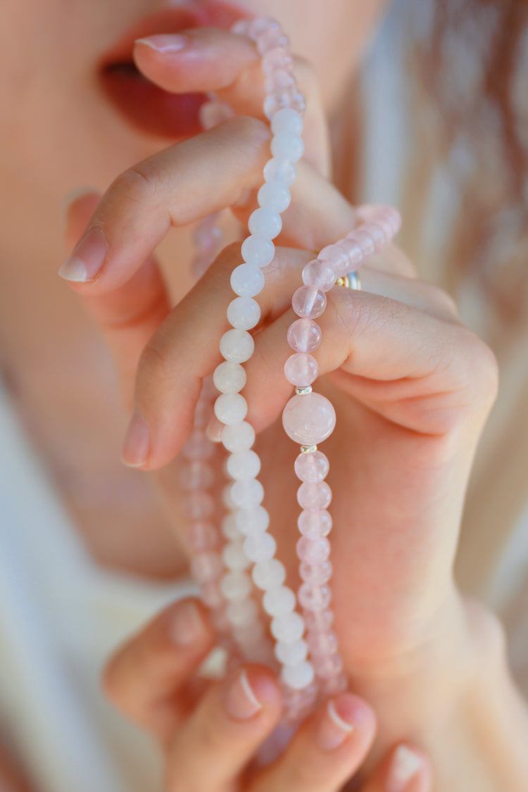 Bonded Bliss Double-lined Bracelet | Rose Quartz White Jade