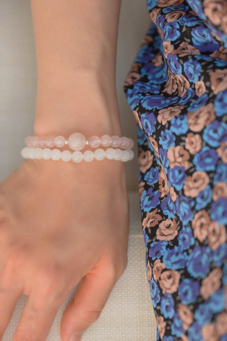 Bonded Bliss Double-lined Bracelet | Rose Quartz White Jade