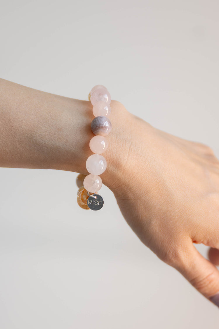 Bonded Bliss Bracelet | Madagascar Rose Quartz Madagascan Cherry Blossom Agate Natural Golden Citrine
