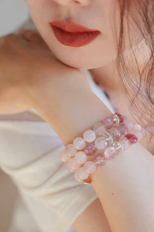 Bonded Bliss Bracelet | Rose Quartz Strawberry Quartz Crystal Quartz