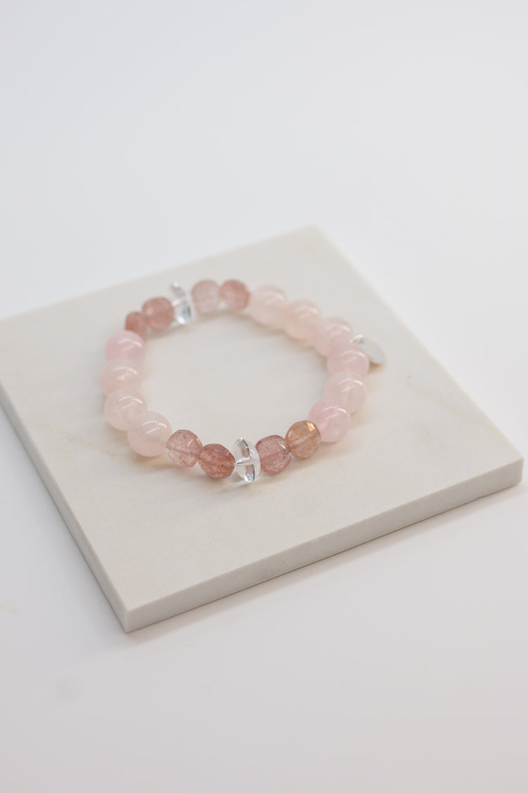 Bonded Bliss Bracelet | Rose Quartz Strawberry Quartz Crystal Quartz