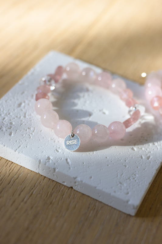 Bonded Bliss Bracelet | Rose Quartz Strawberry Quartz Crystal Quartz