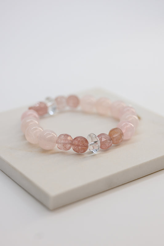 Bonded Bliss Bracelet | Rose Quartz Strawberry Quartz Crystal Quartz