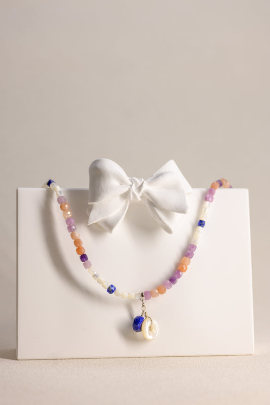 Eclipse of Violet Necklace | Suglite Peach Moonstone(A) Lapis Mother of Pearl