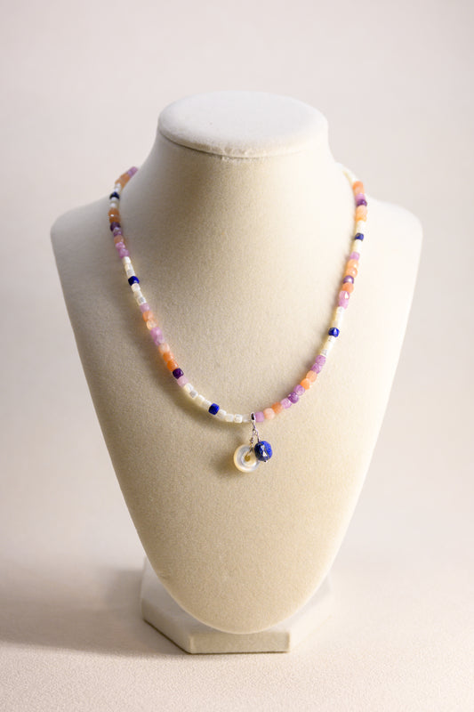 Eclipse of Violet Necklace | Suglite Peach Moonstone(A) Lapis Mother of Pearl