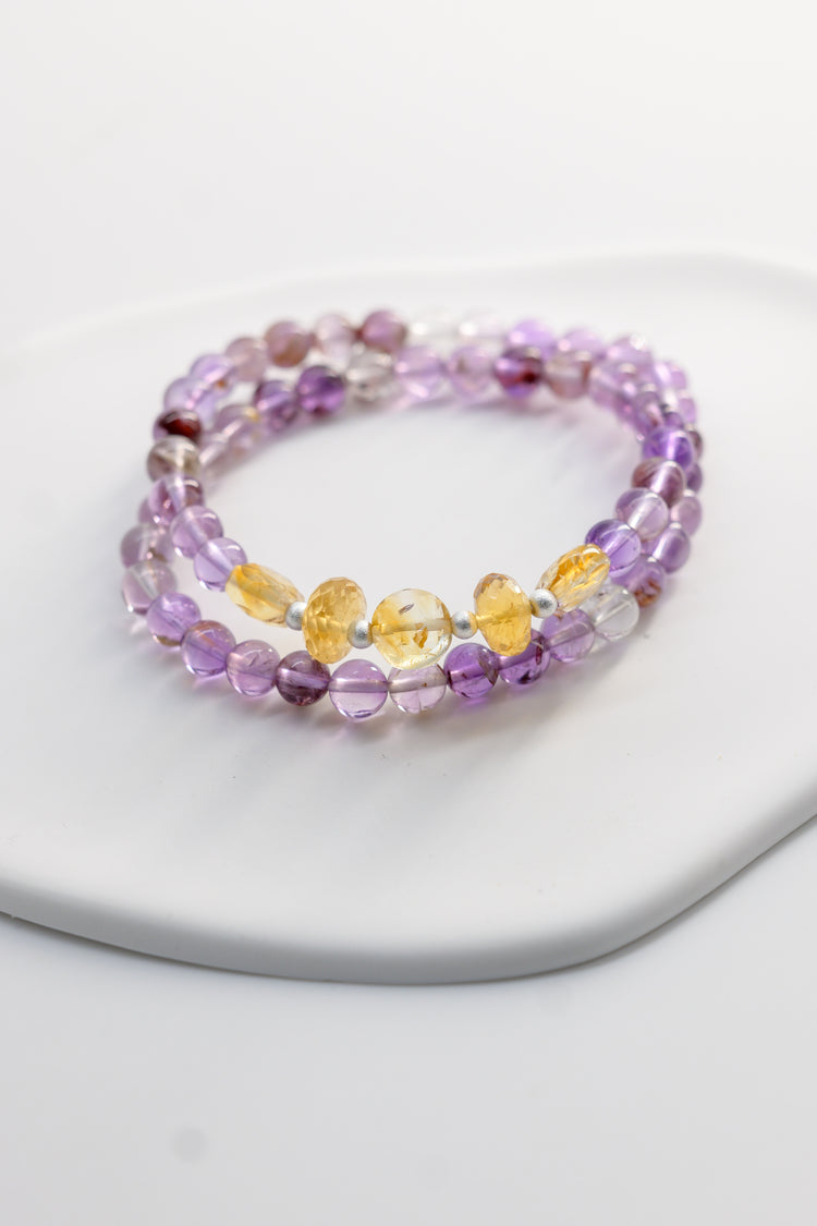 Visionary Spark Double-lined Bracelet | Purple Phantom Quartz (Auralite-23) Citrine (AA)