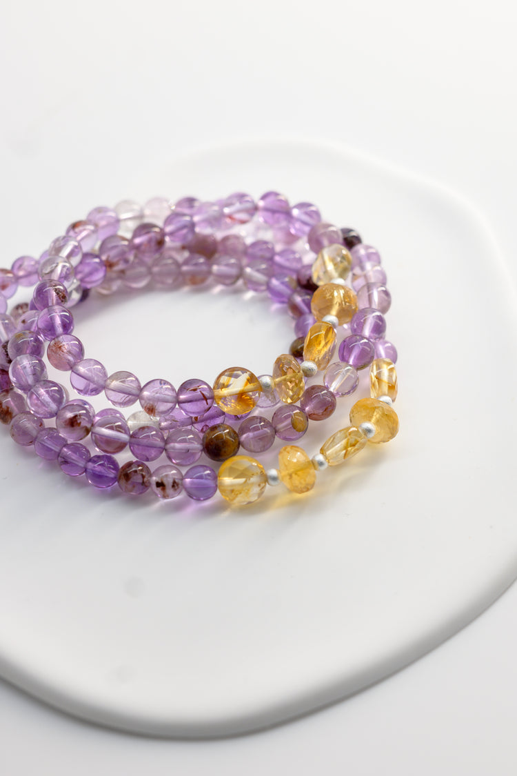 Visionary Spark Double-lined Bracelet | Purple Phantom Quartz (Auralite-23) Citrine (AA)