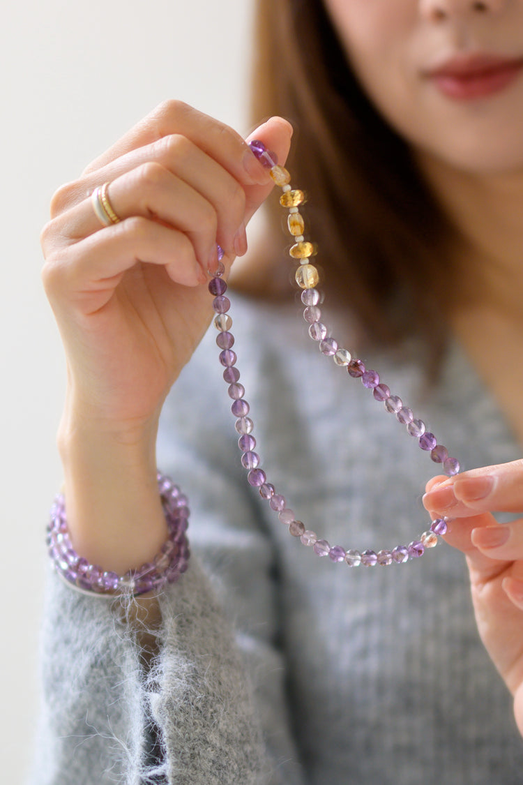 Visionary Spark Double-lined Bracelet | Purple Phantom Quartz (Auralite-23) Citrine (AA)