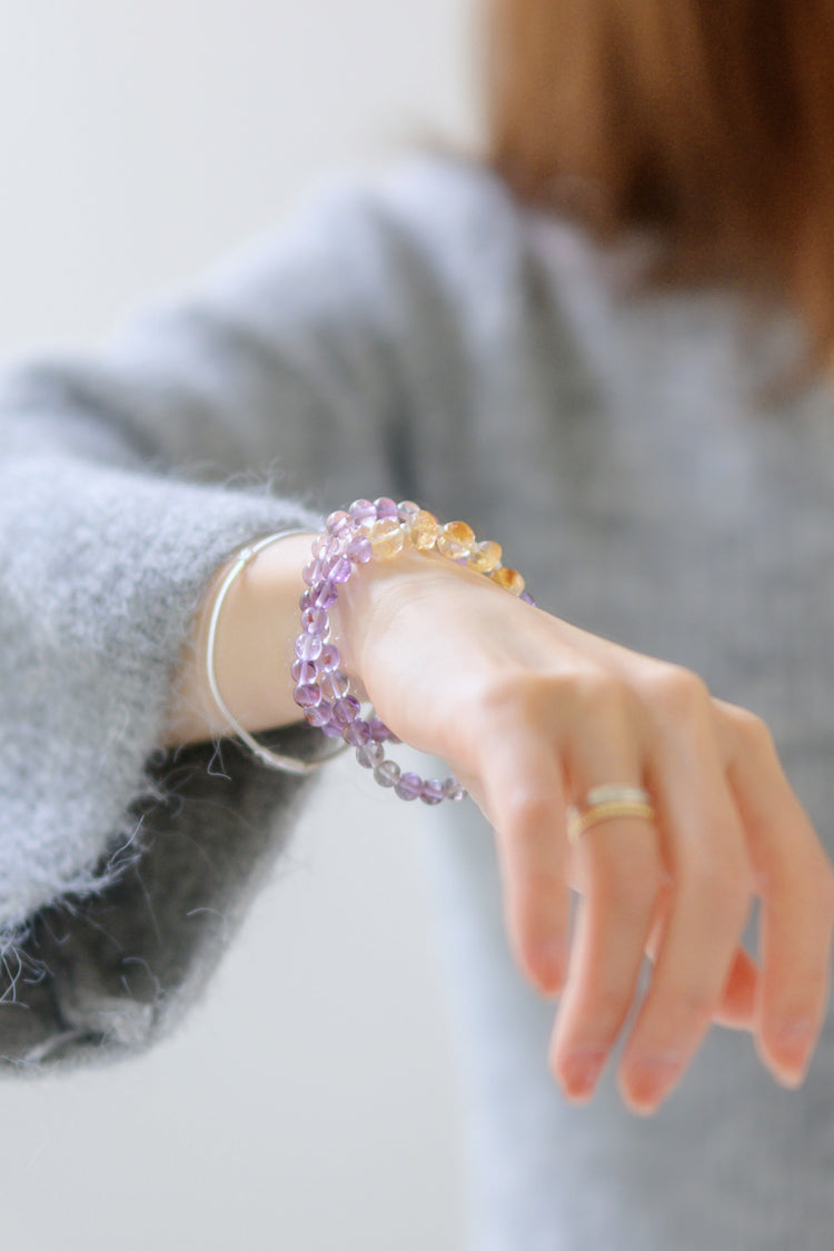 Visionary Spark Double-lined Bracelet | Purple Phantom Quartz (Auralite-23) Citrine (AA)