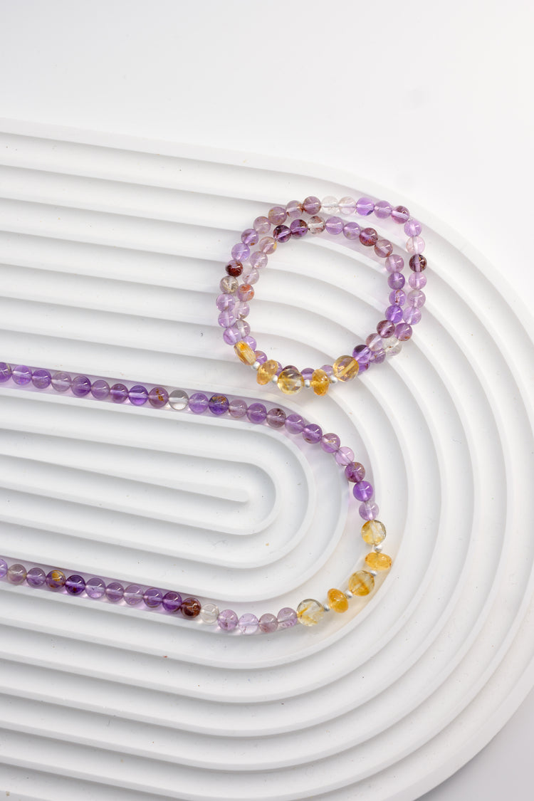 Visionary Spark Double-lined Bracelet | Purple Phantom Quartz (Auralite-23) Citrine (AA)