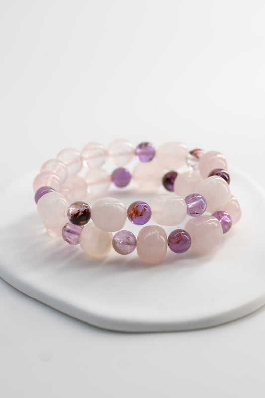 Bonded Bliss Bracelet | Madagascar Rose Quartz Brazilian Dark Super7