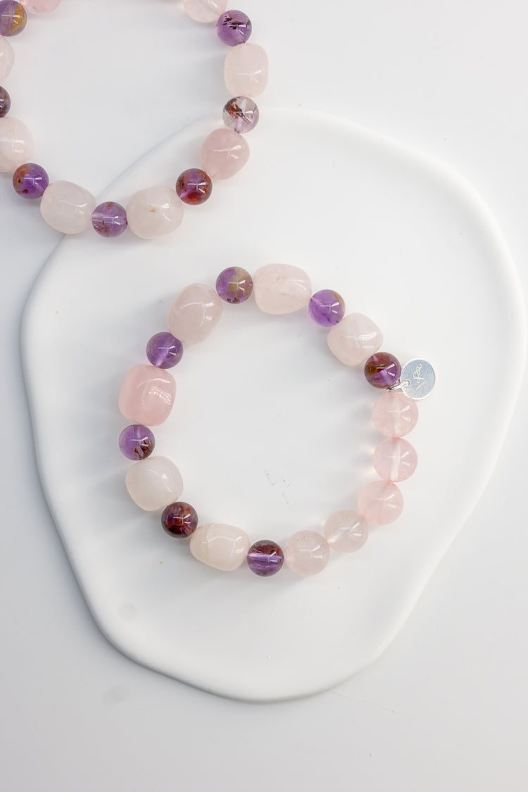 Bonded Bliss Bracelet | Madagascar Rose Quartz Brazilian Dark Super7